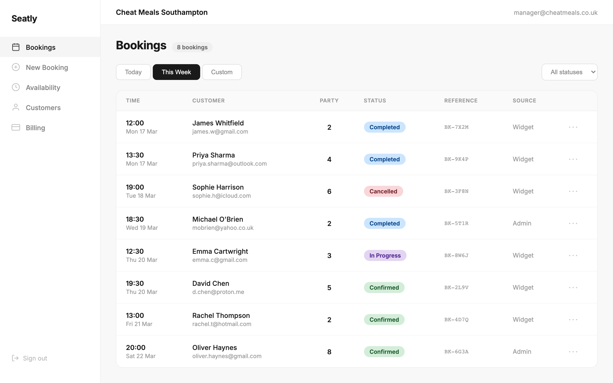 Seatly booking widget in default styling