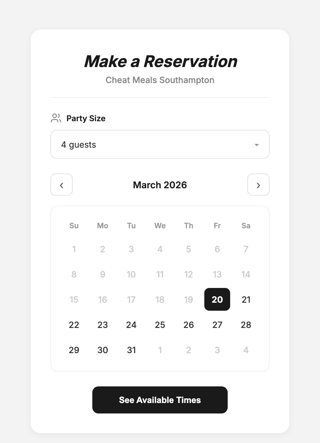 Seatly booking widget in default styling